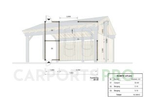 Dubbele houten carport met berging Anika, 7.6x5.6, 42.50m²