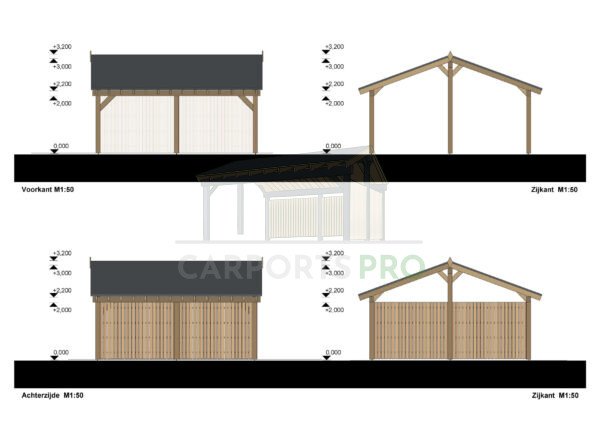 Dubbele houten carport Olivia SR, 6x6, 36m²