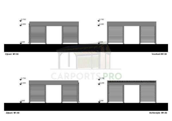 Dubbele Stalen Carport Amelia R, 6x6, 36m²