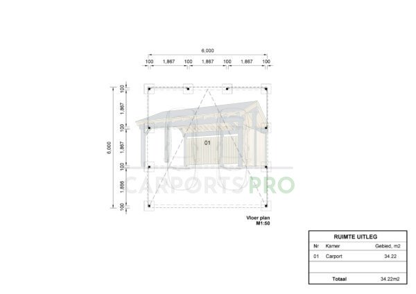 Dubbele Stalen Carport Amelia R, 6x6, 36m²