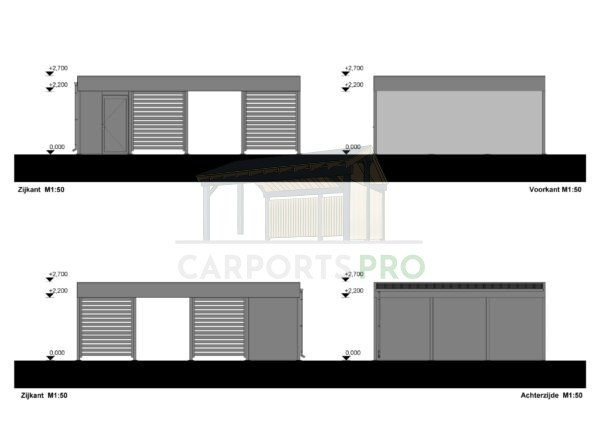 Dubbele stalen carport met berging Amelia SA, 6x7.8, 44m²