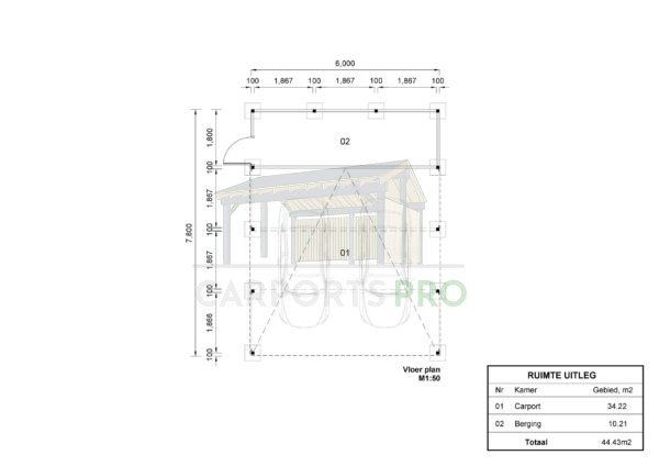 Dubbele stalen carport met berging Amelia SA, 6x7.8, 44m²